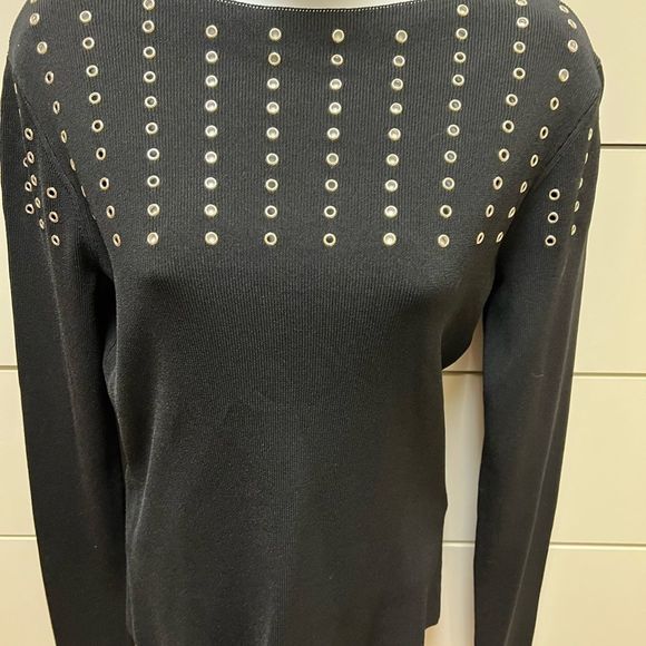Cache Black Ribbed Sweater with Rivet Detailing M - Picture 5 of 5